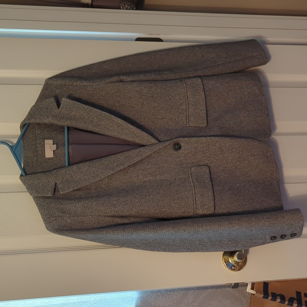 Loft | Gray Herringbone Patterned Blazer - image 1